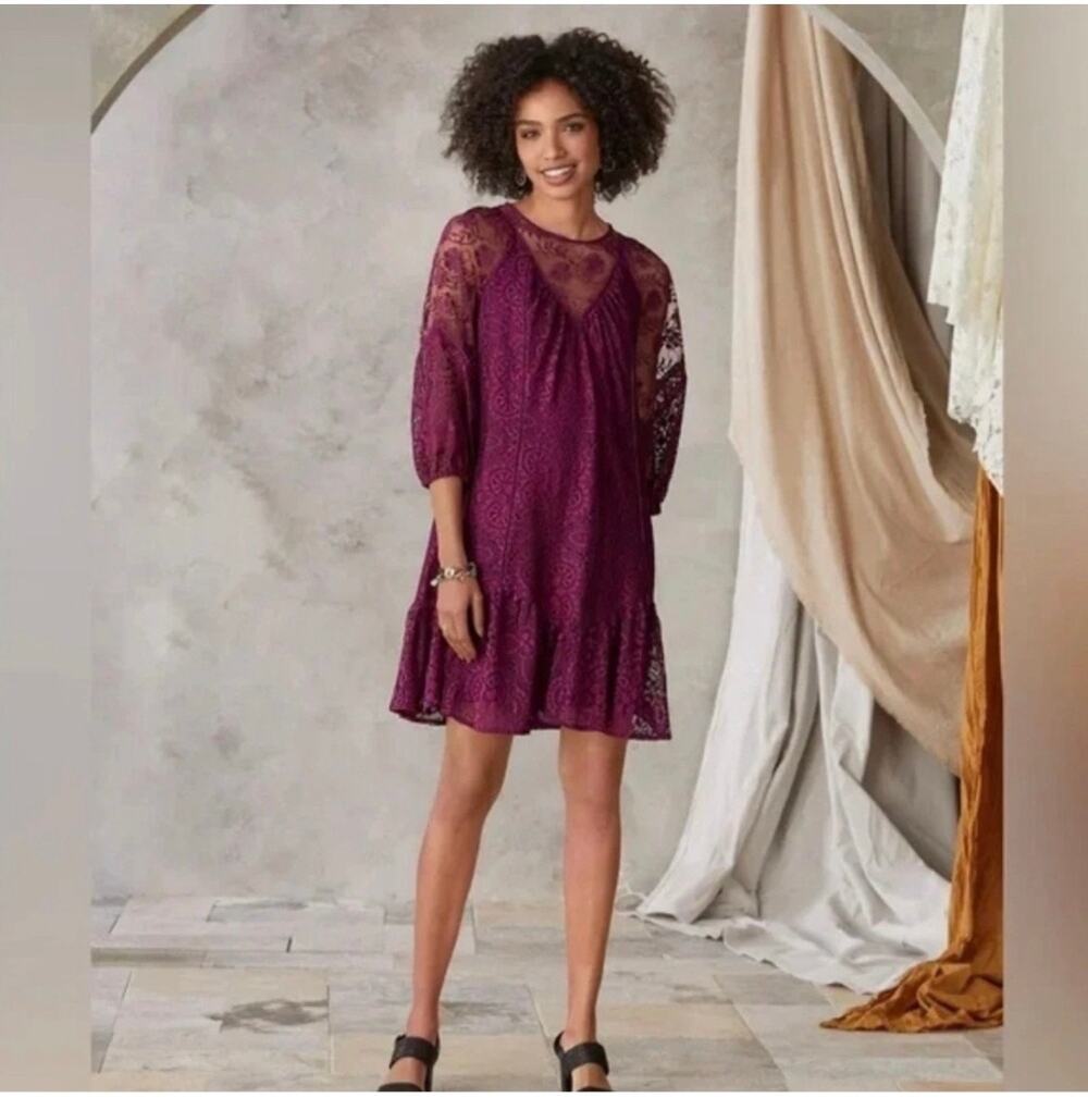 Sundance Dress Womens Medium Brynlee Sangria Lace Romantic Western Bohemian